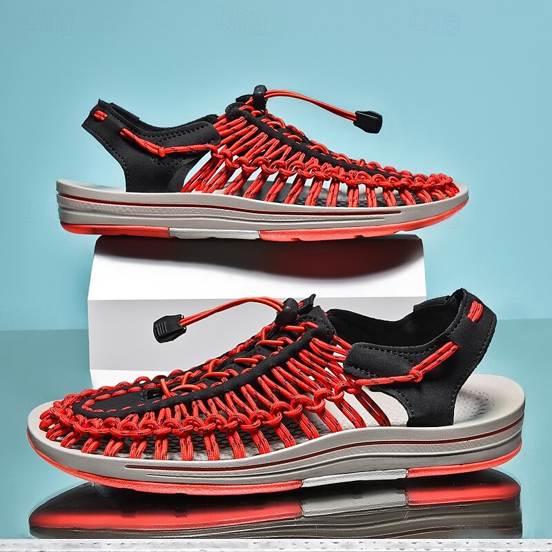 Men's Sneakers Red and Grey Running Shoes with Unique Knitted Design and Flexible Sole for Sports and Daily Wear2