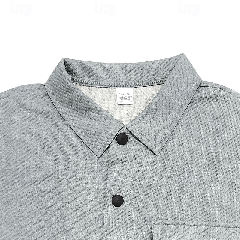 Men's Shirt Jacket Transition Jacket Daily Lightweight Jacquard Summer Spring Plain Classic Lapel Black White Khaki Light Grey Dark Gray Jacket3