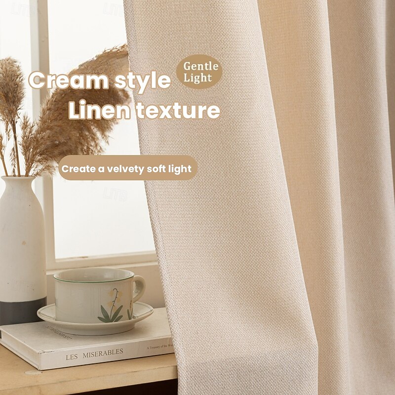 Linen Curtains for Living Room Bedroom, Blackout Grommet Bundle Back Tab/Pinch Pleated Light Blocking Drapes Room Darkening 1pc Cream3