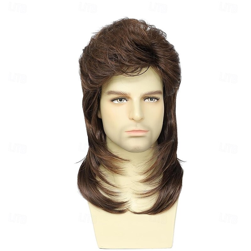 Mullet Wigs for Men 80s 90s Costumes Fancy Party Accessory Cosplay Wig Halloween Man x4
