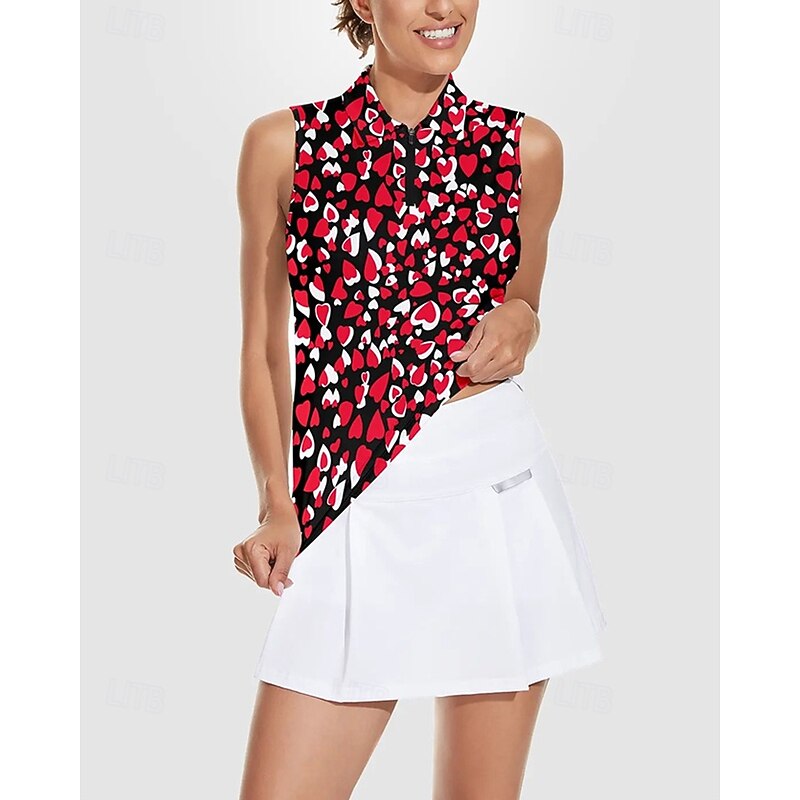Women's Heart Tennis Shirt Sleeveless Print UPF50+ Quick Dry Tennis Golf Badminton Zip Collar Tee Tshirt Top Pink Red Royal Blue Tennis Clothing4