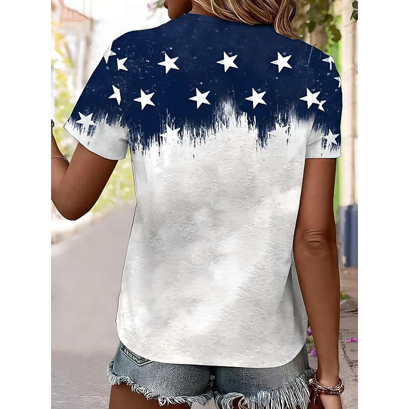 Women's Patriotic  T Shirt Graphic American Flag Vintage Stylish Classic Short Sleeve V Neck Regular Tops Daily Weekend Print Blue Summer Spring2