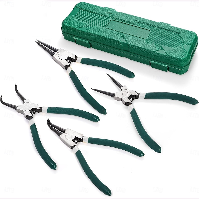 4 Piece 7 Inch Internal/External Snap Ring Pliers Set Heavy Duty Circlip Pliers Kit Straight/Bent Jaw Pliers for Ring Remover Retaining and Remove Hoses