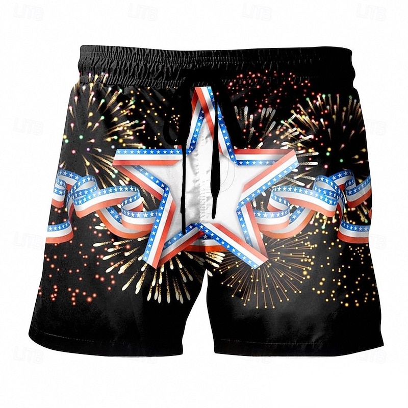 Independence Day Men's American US Flag Stars Patriotic Swim Trunks Swim Shorts Board Shorts Mid Waist Hawaiian Holiday Side Pockets Mesh Lining Elastic Drawstring Waist Designer Clothing Apparel2