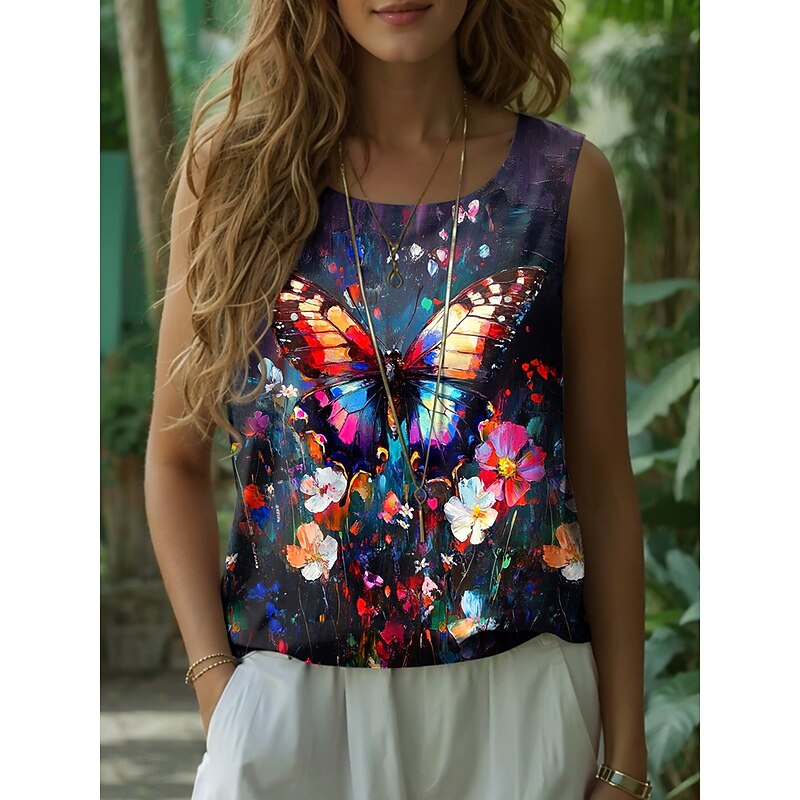 Women's Camisole Tank Top Floral Graphic Elegant Bohemia Vintage Sleeveless Crew Neck Regular Tops Black Orange Summer Spring4