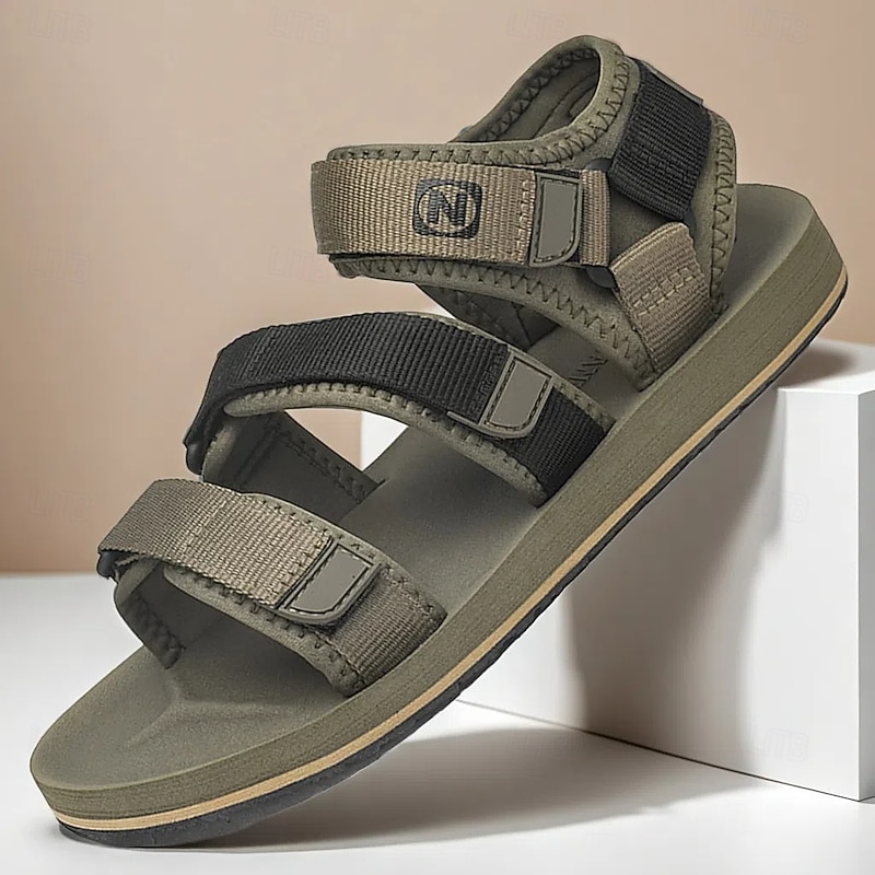 Men's Army Green Outdoor Sport Sandals with Adjustable Velcro Straps Non-Slip Sole Lightweight Design for Adults Ideal for Beach Walks Summer Hiking Casual Weekend Activities