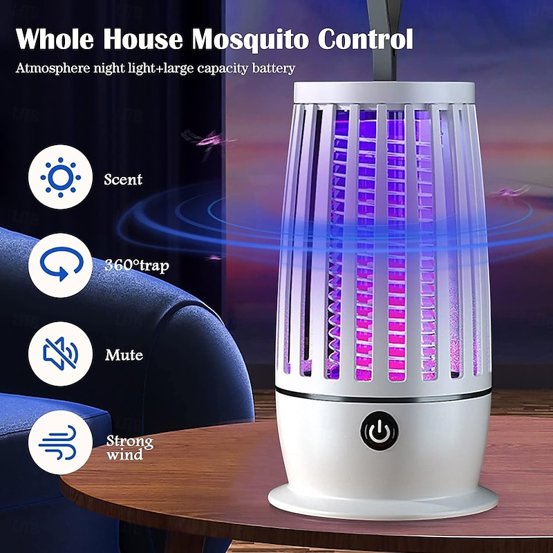 Bug Zapper Indoor Light with Hanging Ring Portable USB Eliminating Lamp Suitable for Home Bedroom Camping Slobbers and Drools