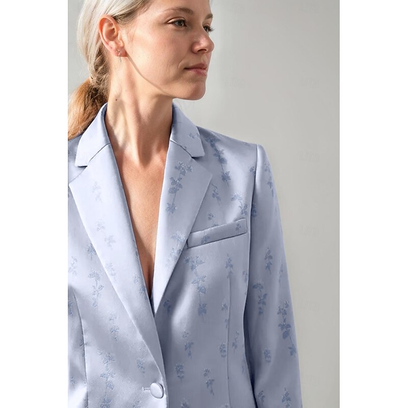 Women's 2 Pieces Suits Formal Wedding Guest Formal Evening Satin Elegant Vintage Simple Long Sleeve Ankle Length Notched Lapels Single Breasted3