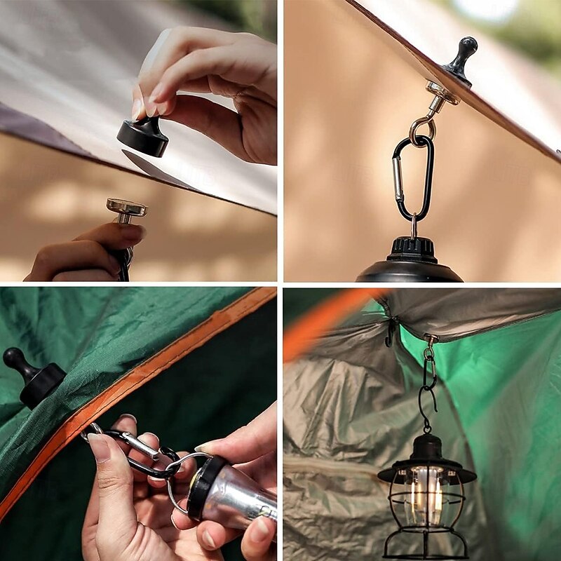 2 Sets Strong Magnet Hooks Pulling Force Rare Earth Magnetic Hooks with Countersunk Hole Eyebolt for Outdoor Hanging Camping LightSkylight Tent Fixer Hook with Mountaineering Buckle 2Pack2