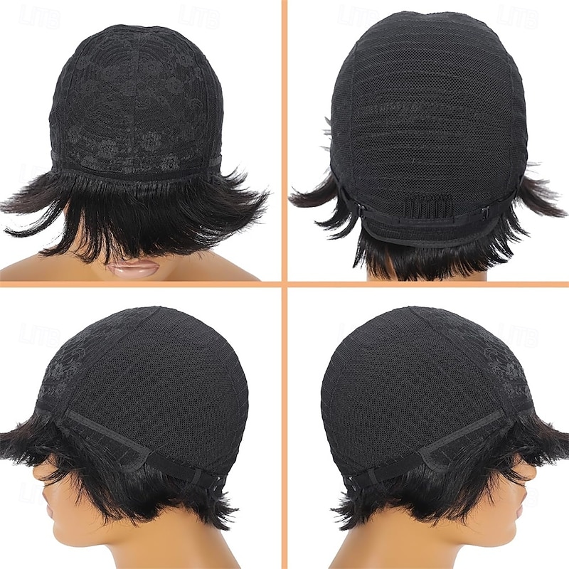 Pixie Cut Wigs for Black Women Short Synthetic Wig with Bangs Short Layered Pixie Wig Natural Black Color4