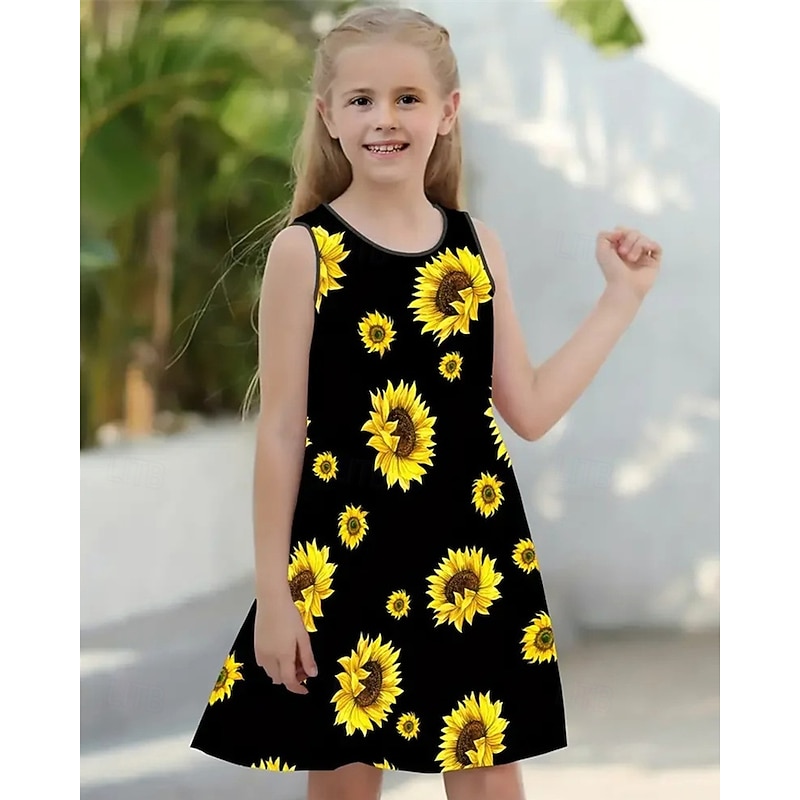 Girls' 3D Peacock Sunflower Dress Sleeveless Summer Spring Vacation Daily Holiday Princess Beautiful Sweet Kids 4-12 Years Casual Dress A Line Dress Knee-length Regular Fit3