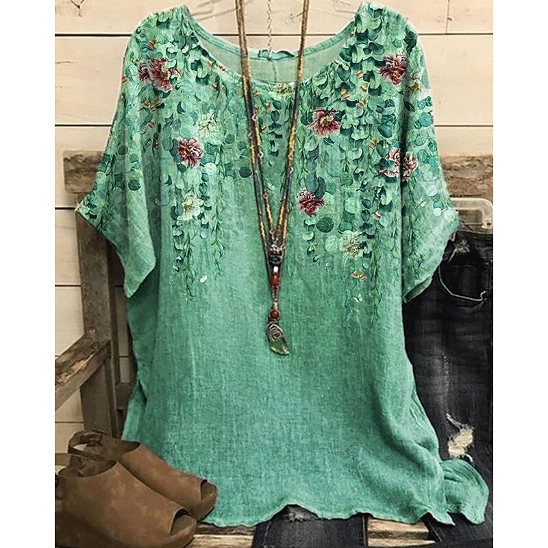 Women's Shirt T Shirt Tee Top Flowers Elegant Fashion Modern Short Sleeve Crew Neck Regular Tops Daily Weekend Print Red Blue Purple Orange Green Summer3