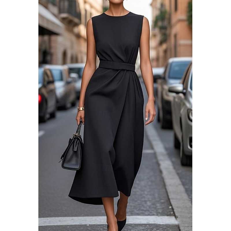 Women's Midi Dress Black Dress Casual Dress Cocktail Dress Formal Dress Fashion Modern Daily Date Weekend Regular Fit Pure Color Sleeveless Crew Neck Black Purple Fuchsia Brown Summer