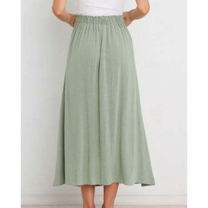 Women's Skirt Basic Casual Midi Mid Rise Skirts Plain Ruched Micro-elastic Vacation Street Black White Mint Green Green Summer Cotton3