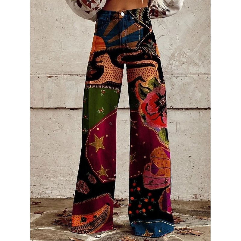 Retro Vintage 1970s Groovy Pants Wide Legged Pants Hippie Disco High Waist Psychedelic Faux Jeans Style Fancy Dress Women's Carnival Casual Daily Music Festival Retro Theme Party Adults' Pants4
