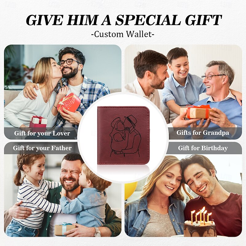 Personalized Photo Engraved Leather Wallet Custom Best Gift for Dad, Custom Text for Her, Mother's Day, Birthday, Anniversary, Christmas Gift, Personalized Leather Wallet for Women3