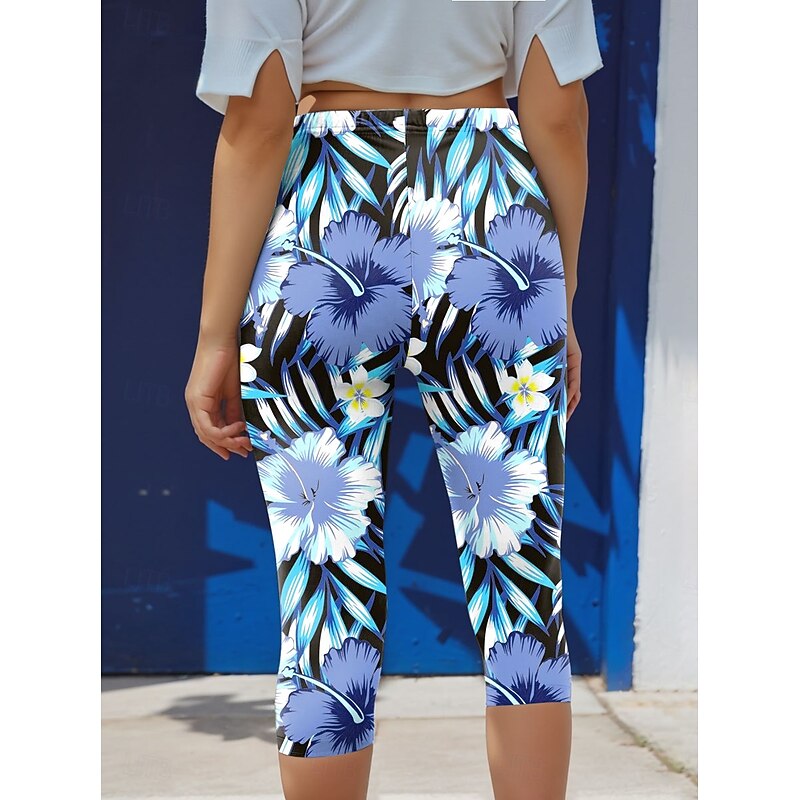 Women's Leggings Capri Pants High Elasticity Vacation Vintage Fashion Calf-Length High Waist Floral Graphic Tropical Printing Thermal Warm Breathable Soft Stretchy Formal Outdoor Vacation2