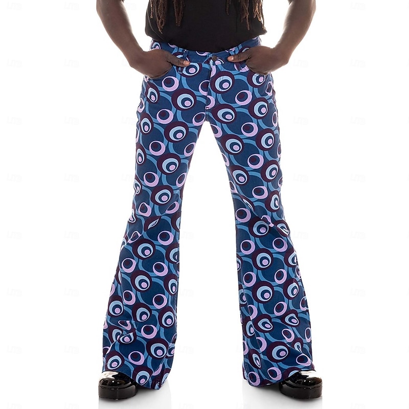 Retro Vintage 1970s Groovy Bell Bottom Pants Flared Trousers Hippie Disco mid rise Psychedelic Fancy Dress Men's Halloween Carnival Vacation Music Festival Festival Adults' Pants