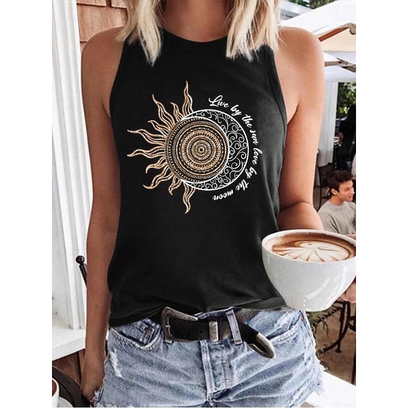 Women's Shirt Blouse Graphic Bohemia Vintage Tropical Sleeveless Crew Neck Regular Tops Daily Print Black Gray Summer Spring
