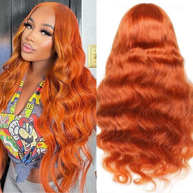 Ginger Color Transparent Lace Human Hair Wig 13*4 Body Wave Human Hair Wig 150% Density