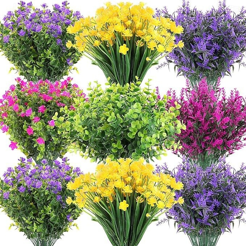 6 Bundles Artificial Flowers for Outdoors, Faux Calla Lily and Spring Grass Bouquets, UV Resistant Plastic Fake Plants for Garden, Wedding, Home, Hotel Decoration3