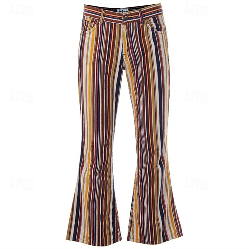 Retro Vintage 1970s Groovy Bell Bottom Pants Flared Trousers Disco mid rise Striped Fancy Dress Men's Halloween Carnival Vacation Music Festival Festival Adults' Pants