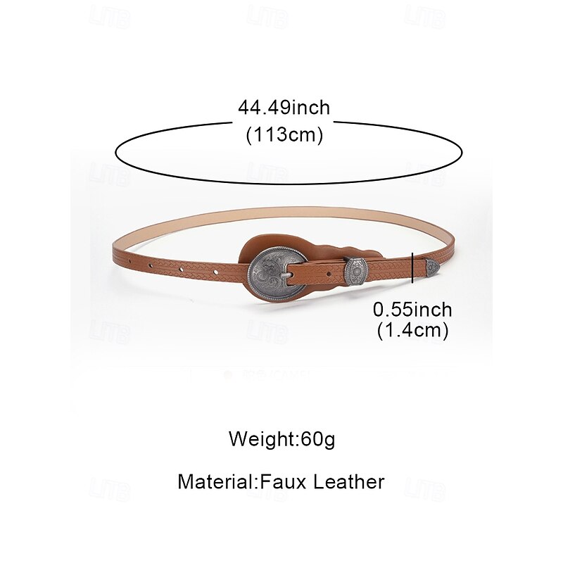 Women's Faux Leather Carved Western Waist Belt with Vintage Silver Buckle for Boho Dresses, Summer Concerts and Country Wedding Outfits4