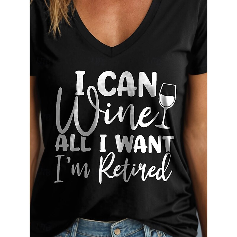Women's T Shirt Retired Graphic Letter Vintage Stylish Classic Short Sleeve V Neck Regular Tops Daily Print Black White Yellow Red Blue Summer3