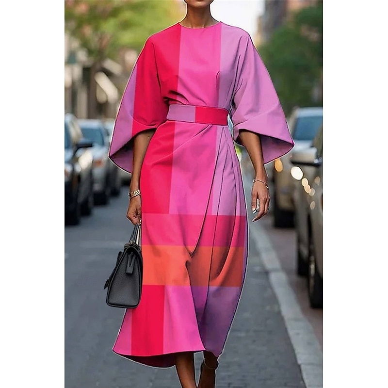 Women's Long Dress Maxi Dress Casual Dress Summer Dress Fashion Modern Daily Date Weekend Regular Fit Geometric 3/4 Length Sleeve Crew Neck Pink Blue Purple Fuchsia Summer