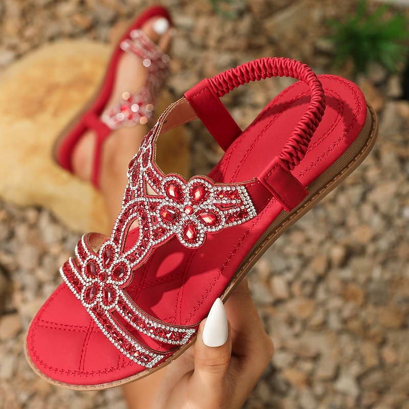 Women's Silver Rhinestone T-Strap Sandals – Boho Flat Wedding Flip Flops for Brides, Beach Ceremonies, and Summer Vacations 40