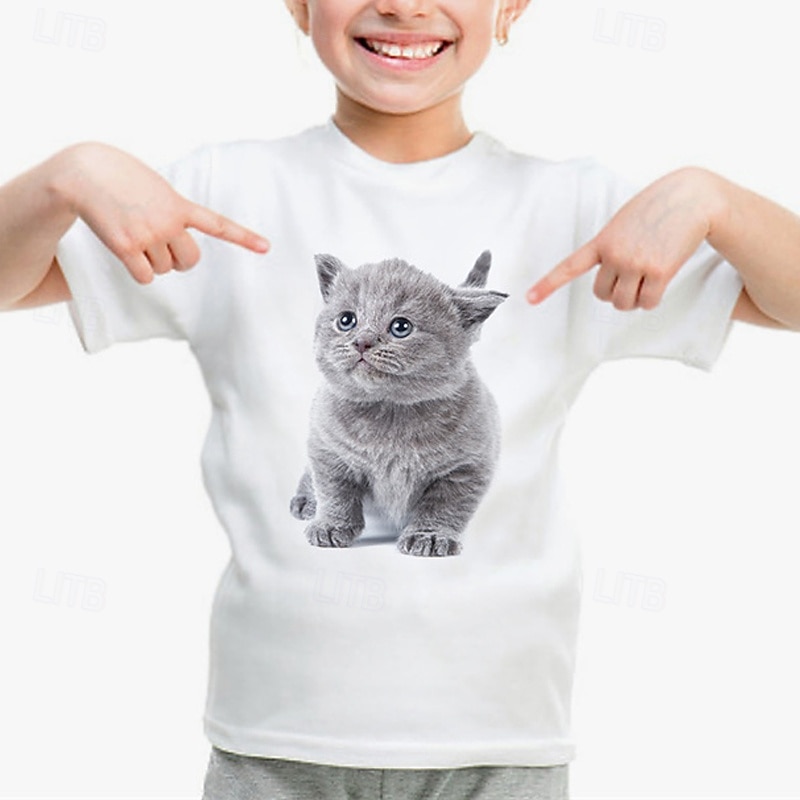 100% Cotton Kids Girls' 1 2 3 Cat T shirt Tee Crew Neck Short Sleeve Outdoor Vacation Daily Classic Casual Print Summer