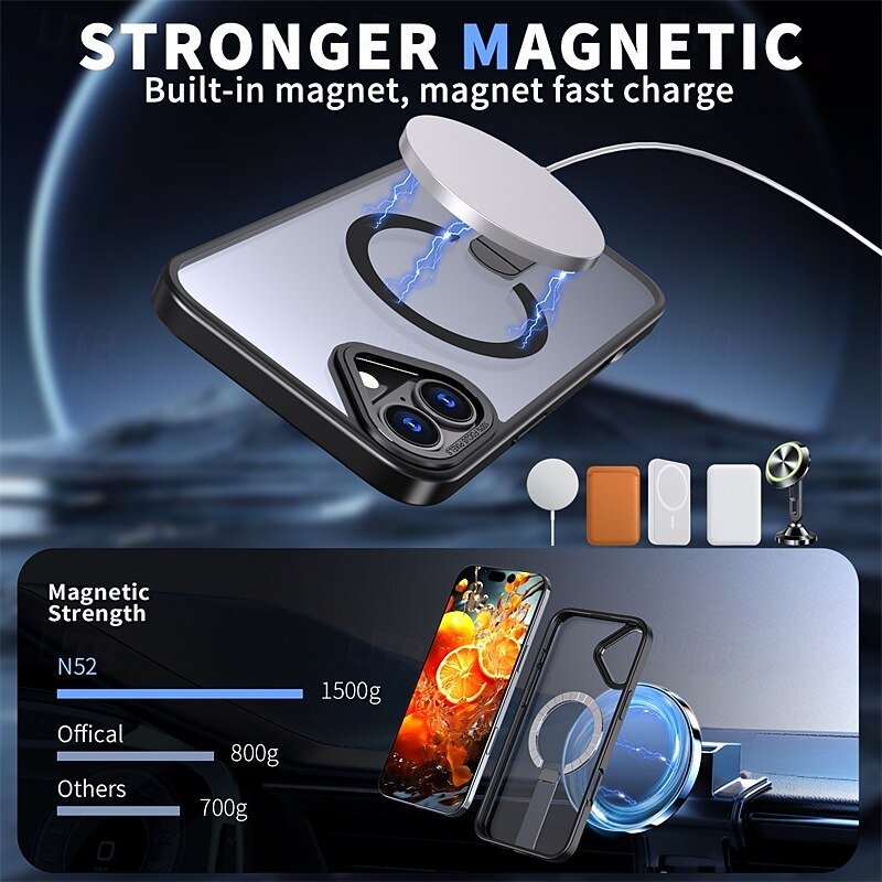 Phone Case For iPhone 17 Pro Max 17 Air 16 15 14 Pro Max Plus 16e 13 12 Pro Max Back Cover Magnetic Adsorption with Stand Holder Translucent Support Wireless Charging TPU Acrylic PC2