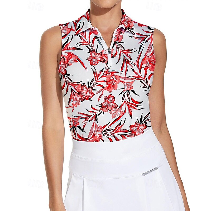 Women's Solid Colored Tennis Shirt Sleeveless UPF50+ Quick Dry Tennis Golf Badminton Zip Collar Tee Tshirt Top Red Tennis Clothing3