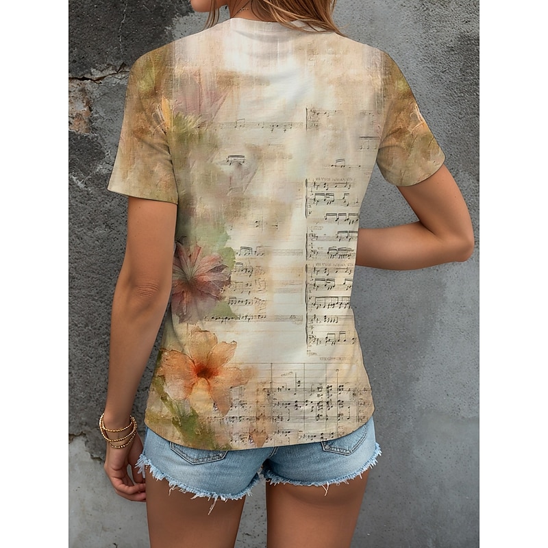 Women's T Shirt Ombre Floral Graphic Vintage Stylish Classic Short Sleeve V Neck Regular Tops Daily Print Yellow Pink Blue Purple Summer Spring2