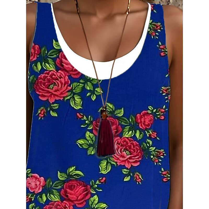 Women's Midi Dress Tank Dress Fashion Classic Outdoor Daily Weekend Regular Fit Graphic Sleeveless Crew Neck Royal Blue Summer Spring Fall4