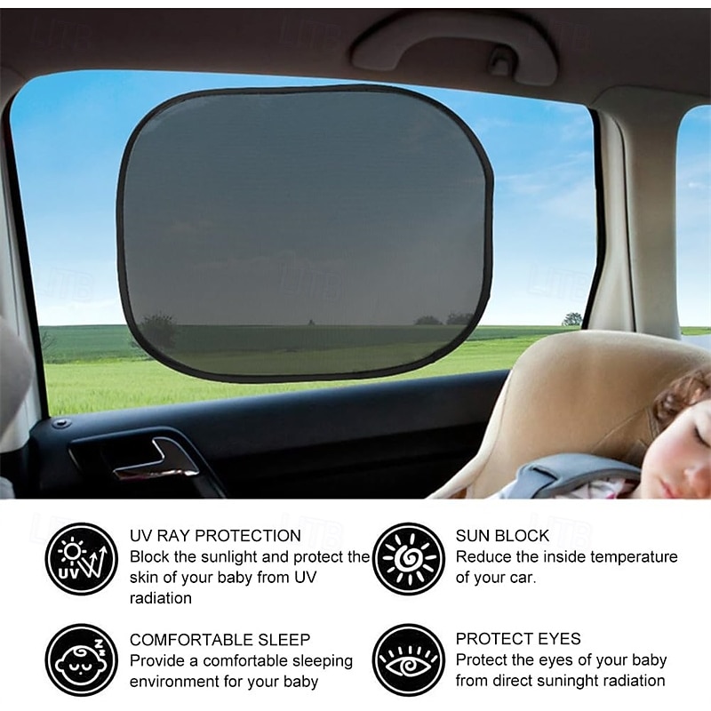 2-Pack Car Sun Shades – UV Protection, Static Film & Steel Mesh, Easy Suction Mount, Foldable for Storage, No Residue, 36×44cm, Fits Most Vehicles2