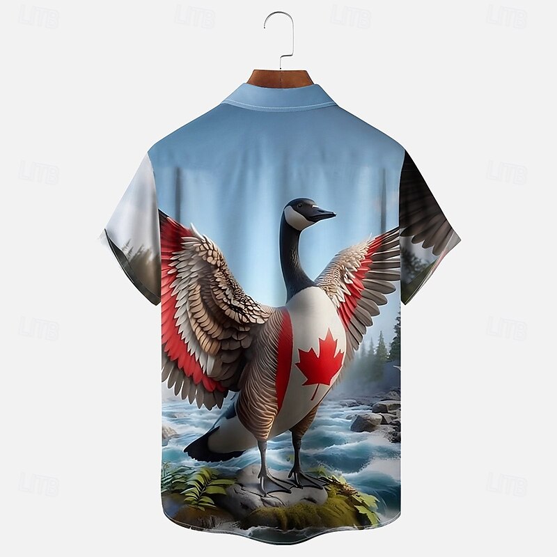 Canada Day Men's Flag Maple Leaf Goose Shirt Summer Shirt Button Up Shirt Short Sleeve Fashion Casual Holiday Summer Spring Turndown 3D Print Collared Shirts Front One Pocket Blue2