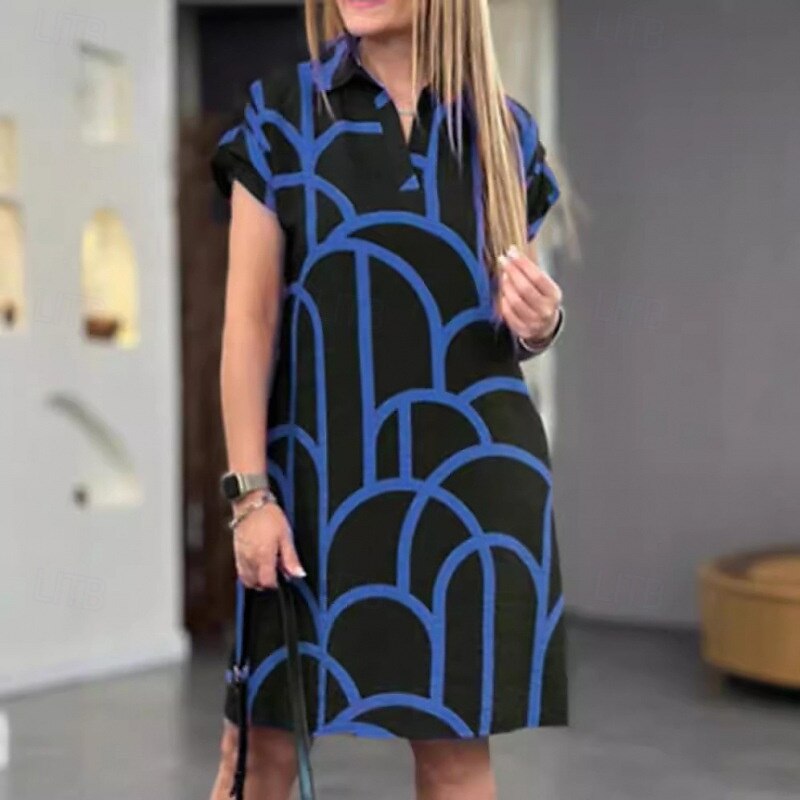 Women's Mini Dress Casual Dress Fashion Outdoor Party Holiday Regular Fit Geometric Short Sleeve V Neck Black Red Blue Summer3