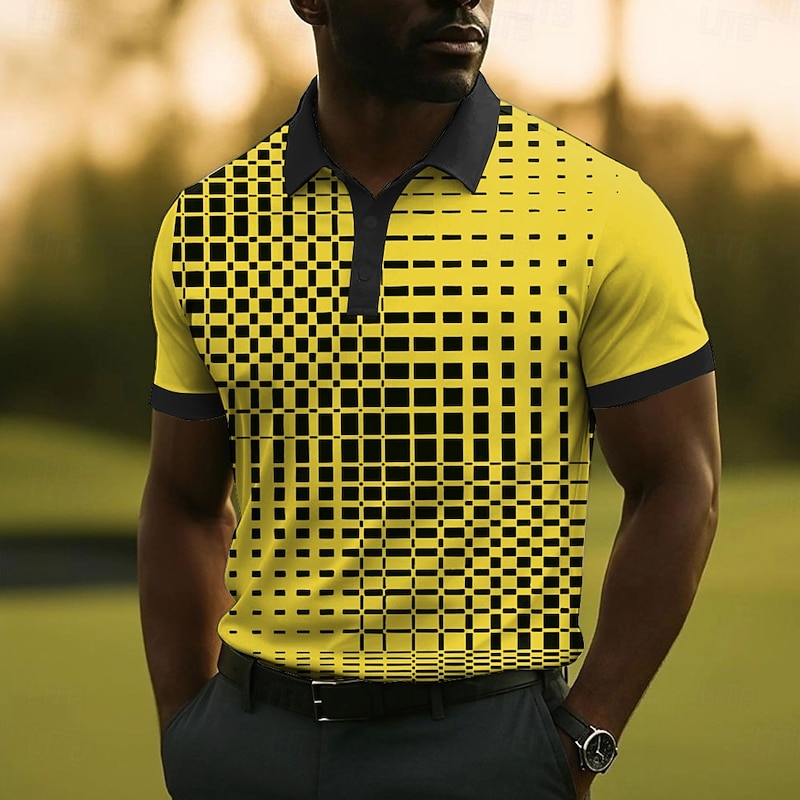 Men's Geometic Polo Short Sleeve Polo Shirts Collared Shirts Casual School Outdoor Daily Wear 3D Print Summer White Yellow Blue4
