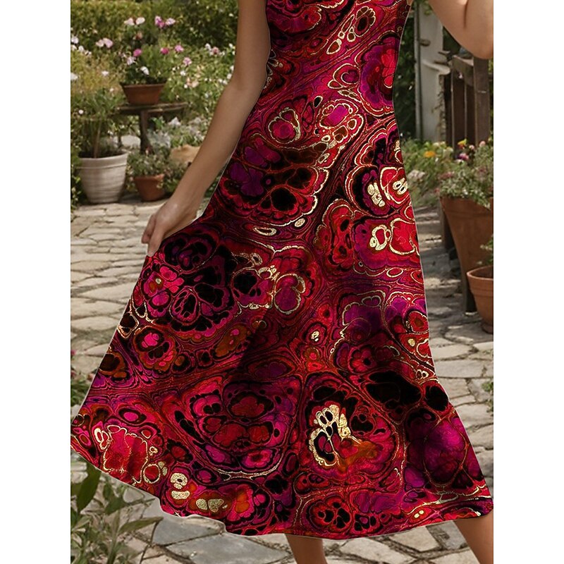 Women's Maxi Dress A Line Dress Summer Dress Slip Dress Vacation Casual Beach Regular Fit Graphic Abstract Marble Sleeveless V Neck Red Blue Purple Green Summer Spring3