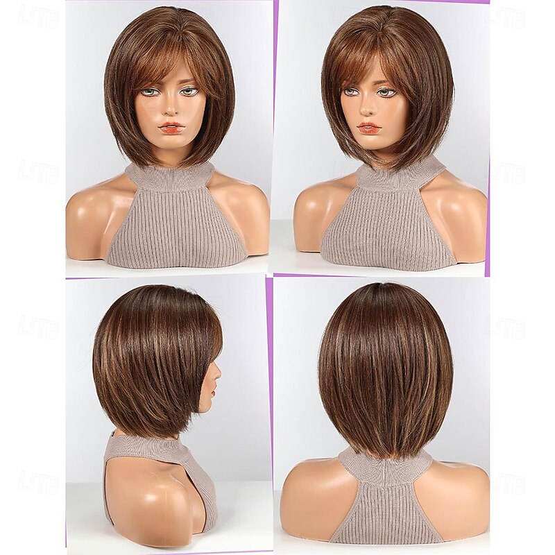 Bob Wigs for Women Synthetic Wig with Fringe Brown Color4