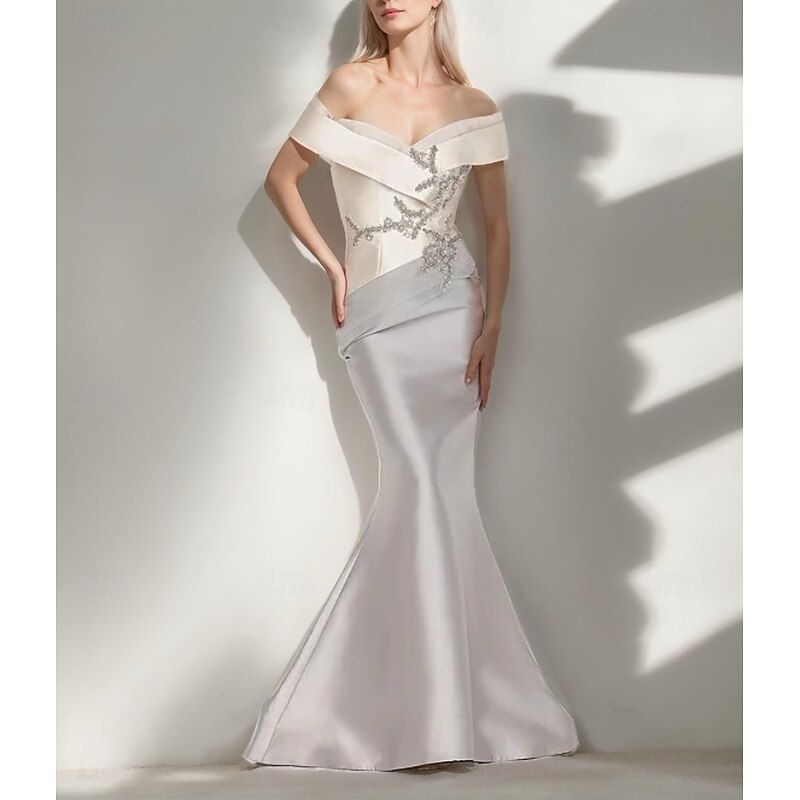 Mermaid / Trumpet Evening Gown Elegant Dress Formal Wedding Floor Length Sleeveless Off Shoulder Satin with Beading4