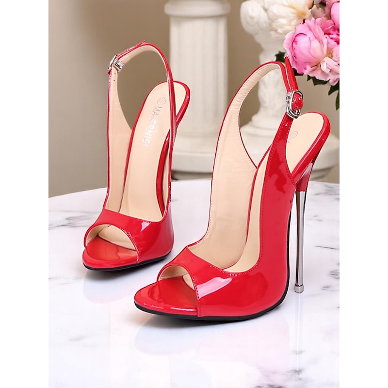 Women's Red Patent Slingback Heels with Stiletto and Open-Toe Design - Sexy High Heels for Nightlife Parties4