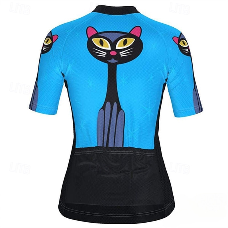 Women's Cycling Jersey Animal Cat Short Sleeve Bike Tee Tshirt Jersey Top with 3 Rear Pockets Mountain Bike MTB Road Bike Cycling Quick Dry Reflective Strips Moisture Wicking Breathable Sports Blue3