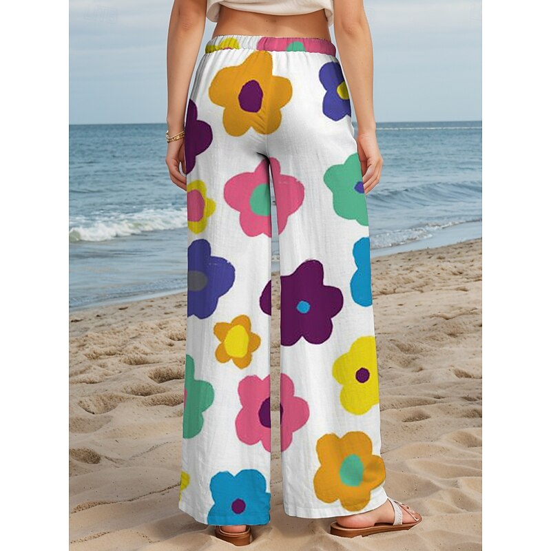 Women's Wide Leg Chinos Baggy Pants Vacation Vintage Fashion Full Length High Waist Floral Graphic Printing Soft Breathable Micro-elastic Formal Outdoor Vacation Rainbow Summer Spring Loose Fit2