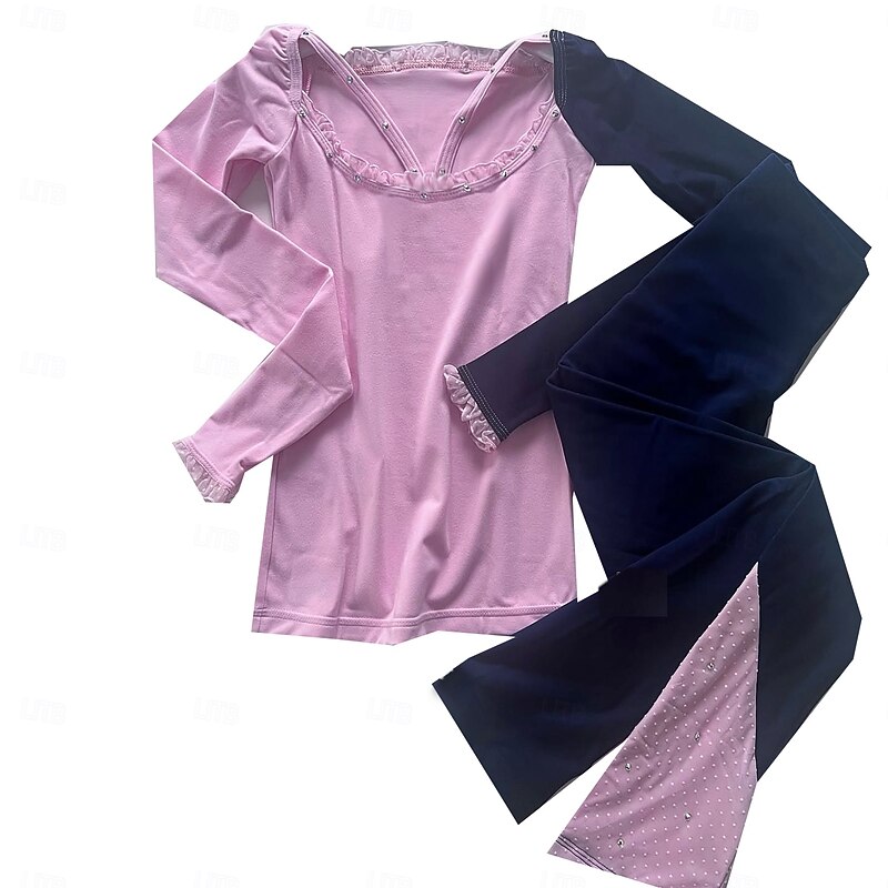 Women's Girls' Ice Skating Tights Top with Pants Pink High Elasticity Training Practice Professional Skating Wear Long Sleeve Ice Skating Figure Skating2