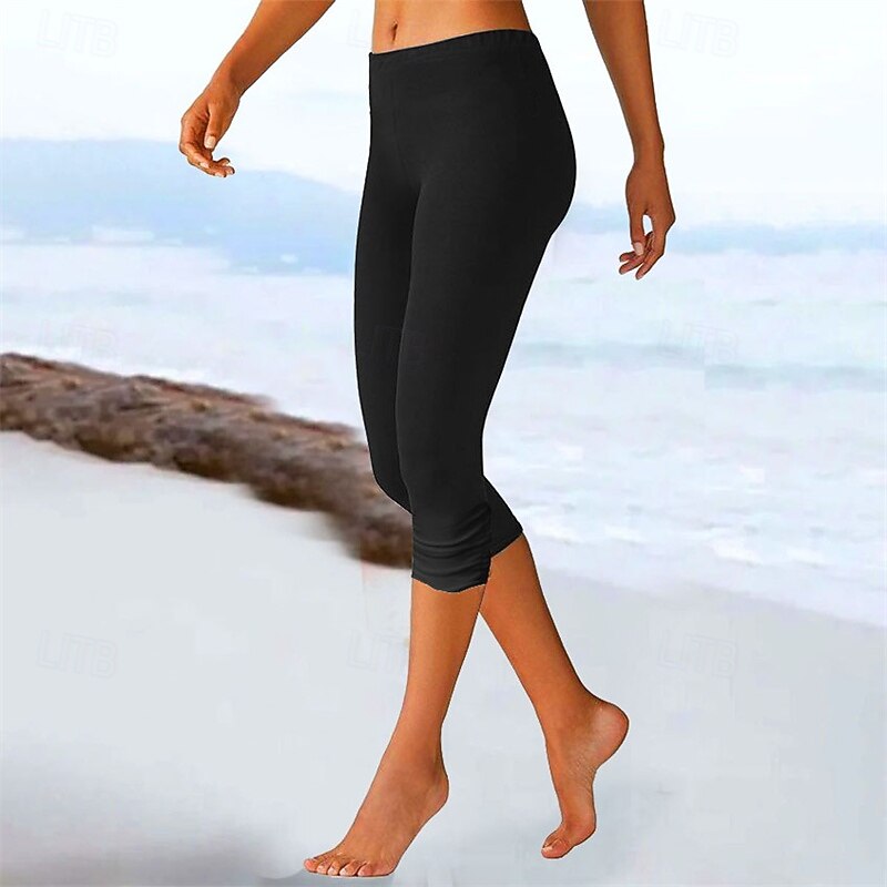 Women's Slim Capri shorts Shapewear Fashion Streetwear Comfort Calf-Length High Waist Plain Elastic Waist Comfy Outdoor Comfortable Street Daily Wear Going out Grey Black White Summer Regular Fit