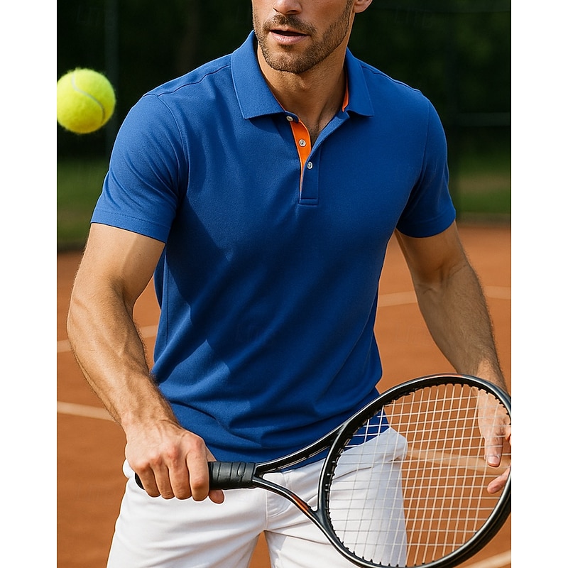 Men's Solid Colored Sport Shirt Golf Polo Shirt Tennis Shirt Tennis Tee Short Sleeves Zipper Sweat-Wicking Moisture Wicking Breathable Tennis Golf Pickleball Polo Collar Dark Grey Black Blue Tennis