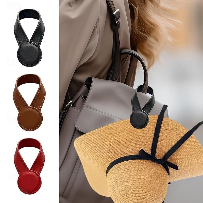 PU Leather Magnetic Hat Clip for Travel, Hat Holder Organizer with Strong Magnet, Cap Clip Tool for Backpack, Hiking, Camping, Vacation, Hat Storage Accessory2