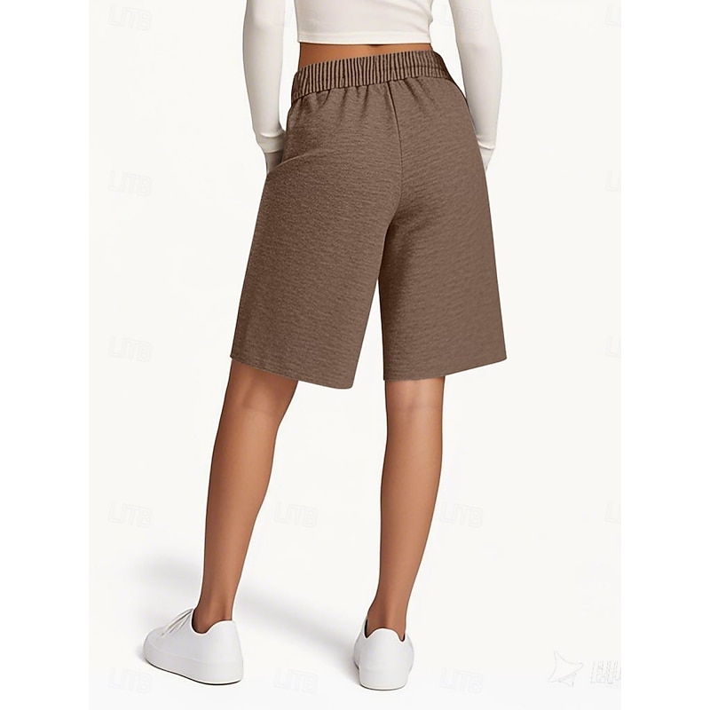 Women's Shorts Chinos Vacation Fashion Streetwear Short High Waist Plain Pocket Elastic Waistband Comfy Soft Comfortable Stretchy Outdoor Street Pink Navy Blue Brown Gray Summer Spring Regular Fit3